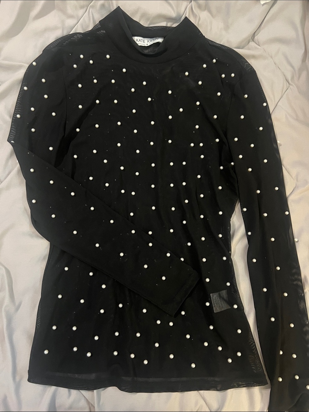 Black Pearl-Embellished Long Sleeve top